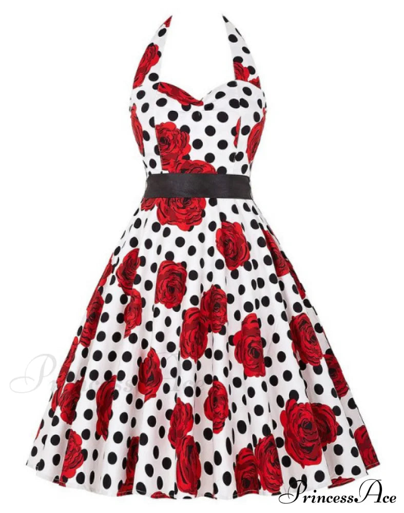 Trendy White Cherry Print Vintage Dress For Women S / Red Shirts & Tops