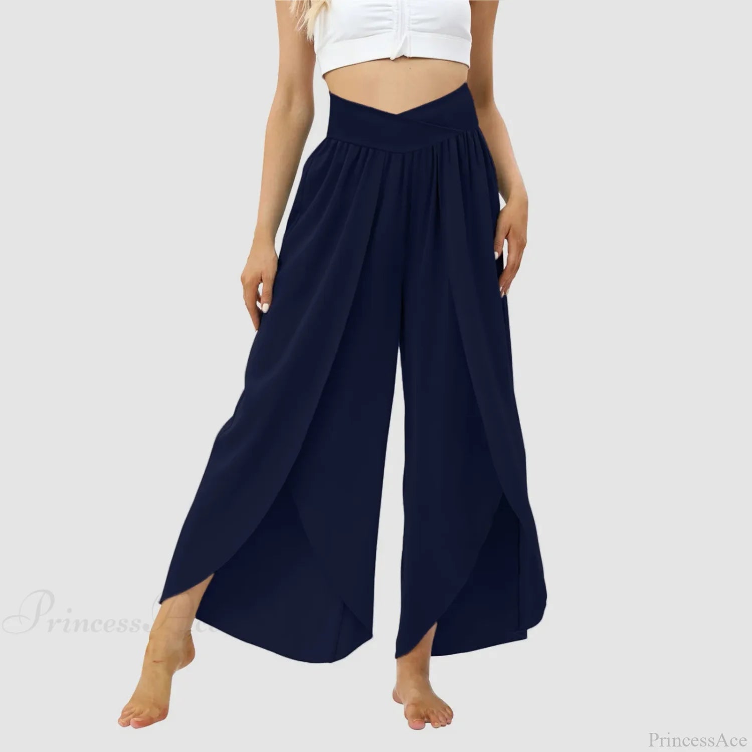 Tulle Ruffled Pleated Summer Pants Dark Blue / S