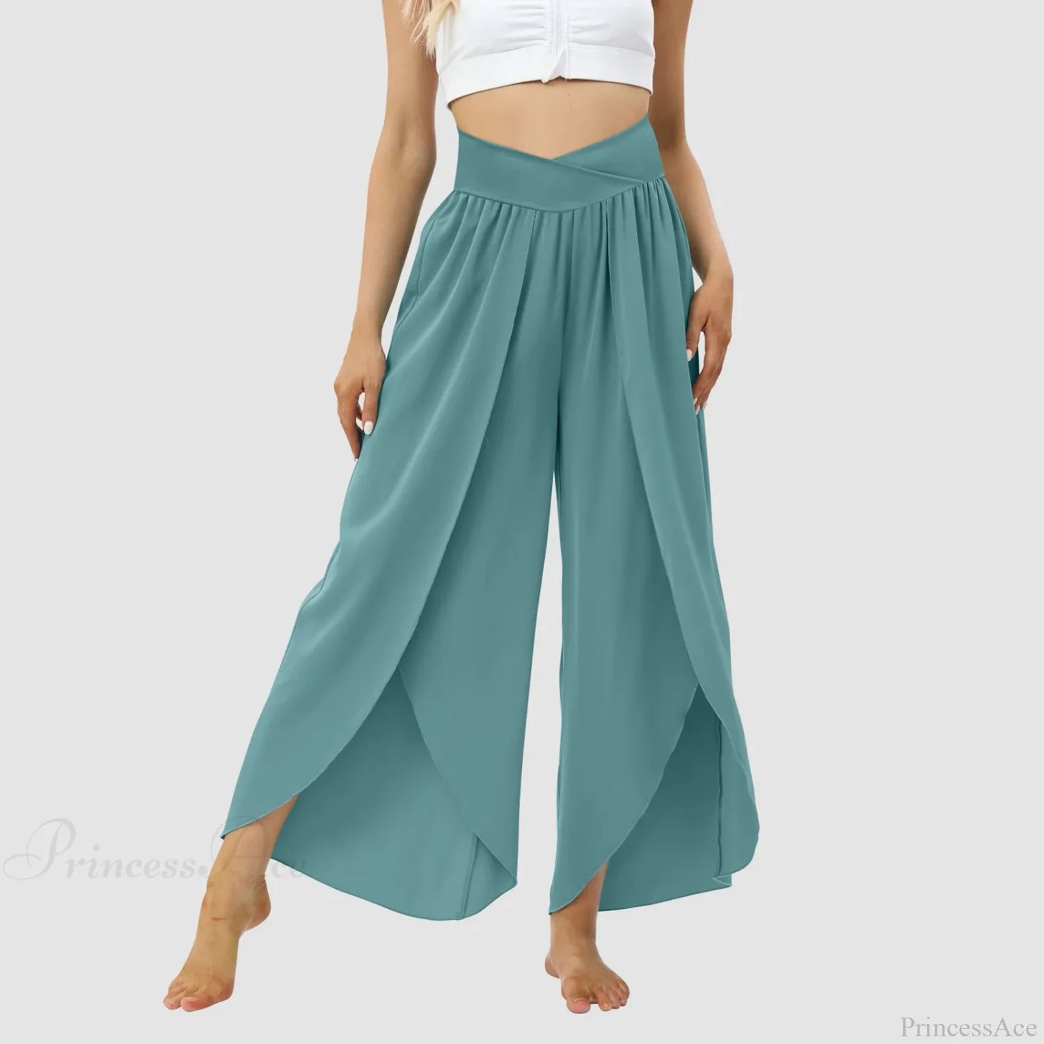 Tulle Ruffled Pleated Summer Pants Green / S