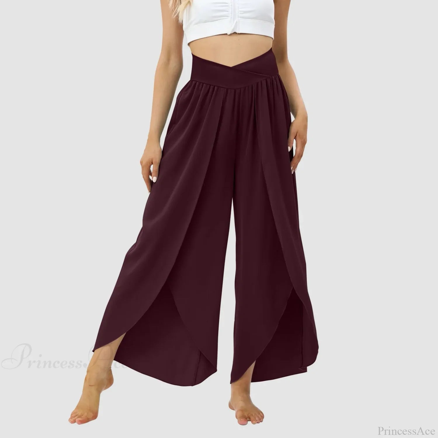 Tulle Ruffled Pleated Summer Pants Wine / S
