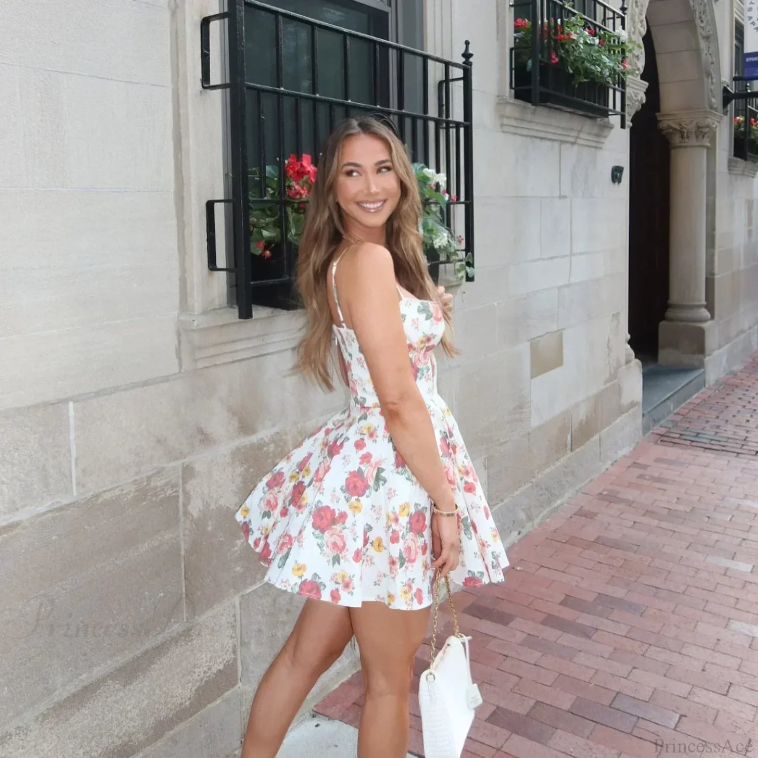 Tulle Skirt Floral Print A-line Floral Dress floraldress-250126