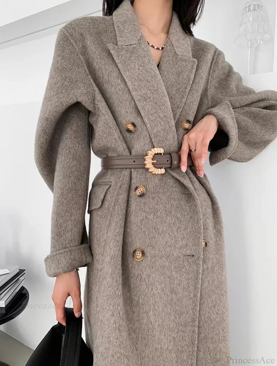 Turn-Down Collar Cashmere Wool Overcoat