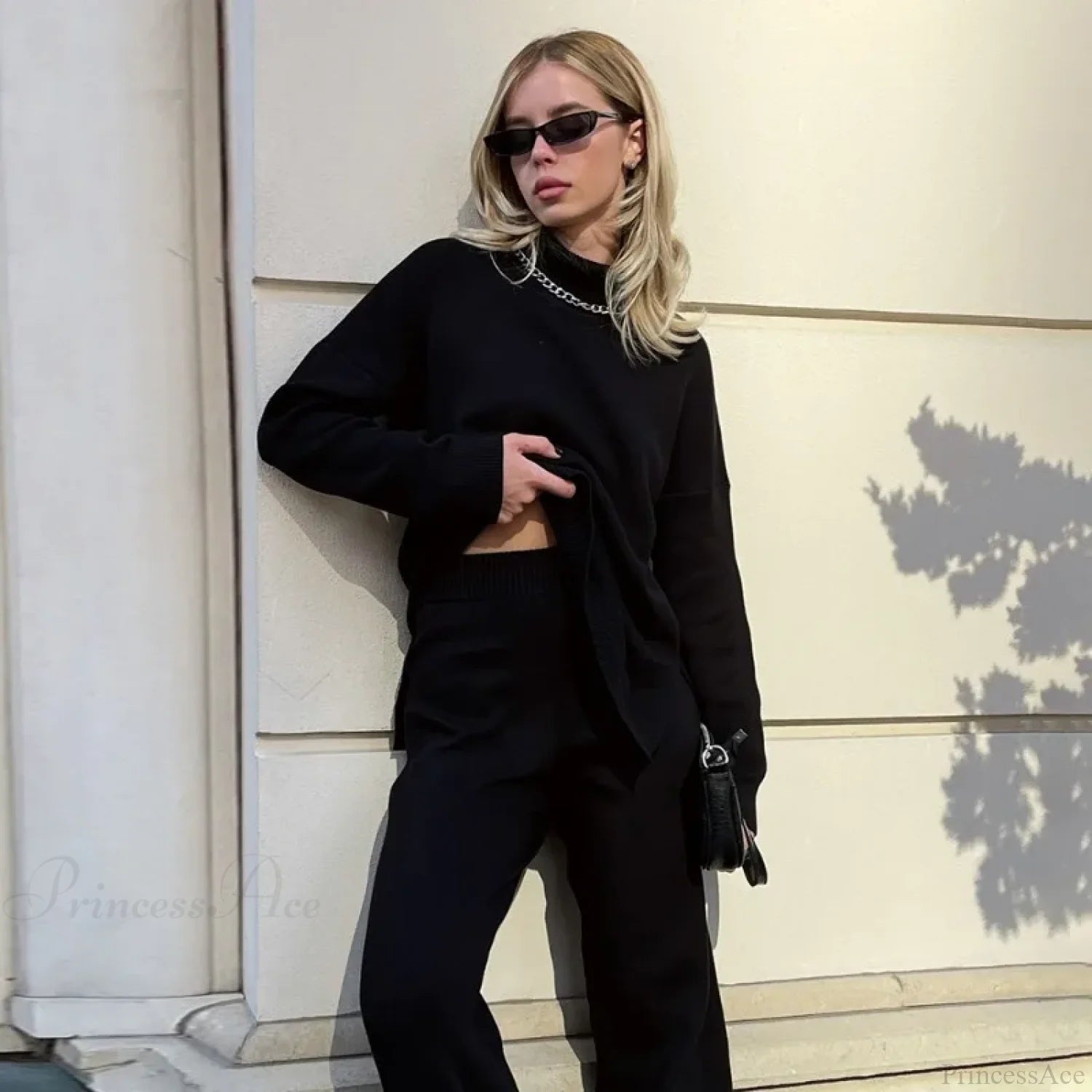 Turtleneck Casual Long-Sleeved Knitted Sweater Black / S