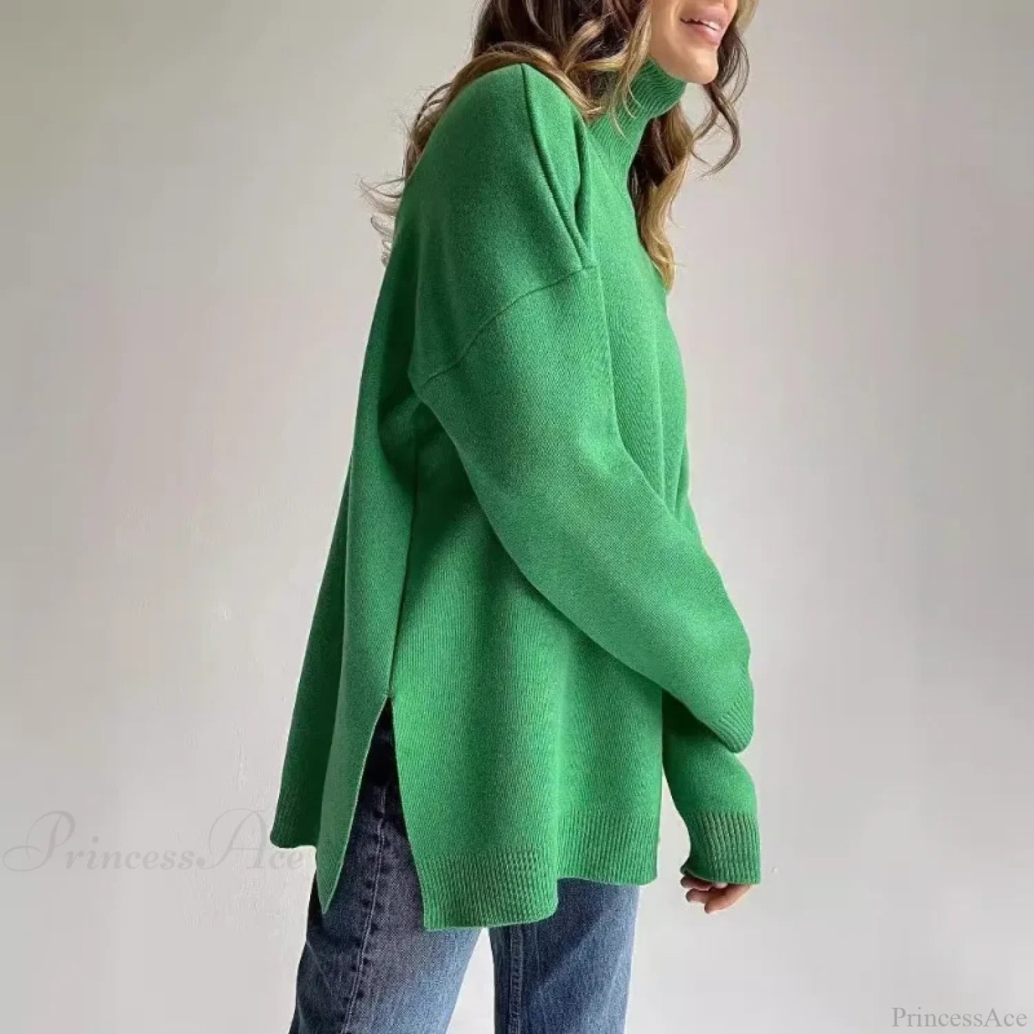 Turtleneck Casual Long-Sleeved Knitted Sweater Green / S