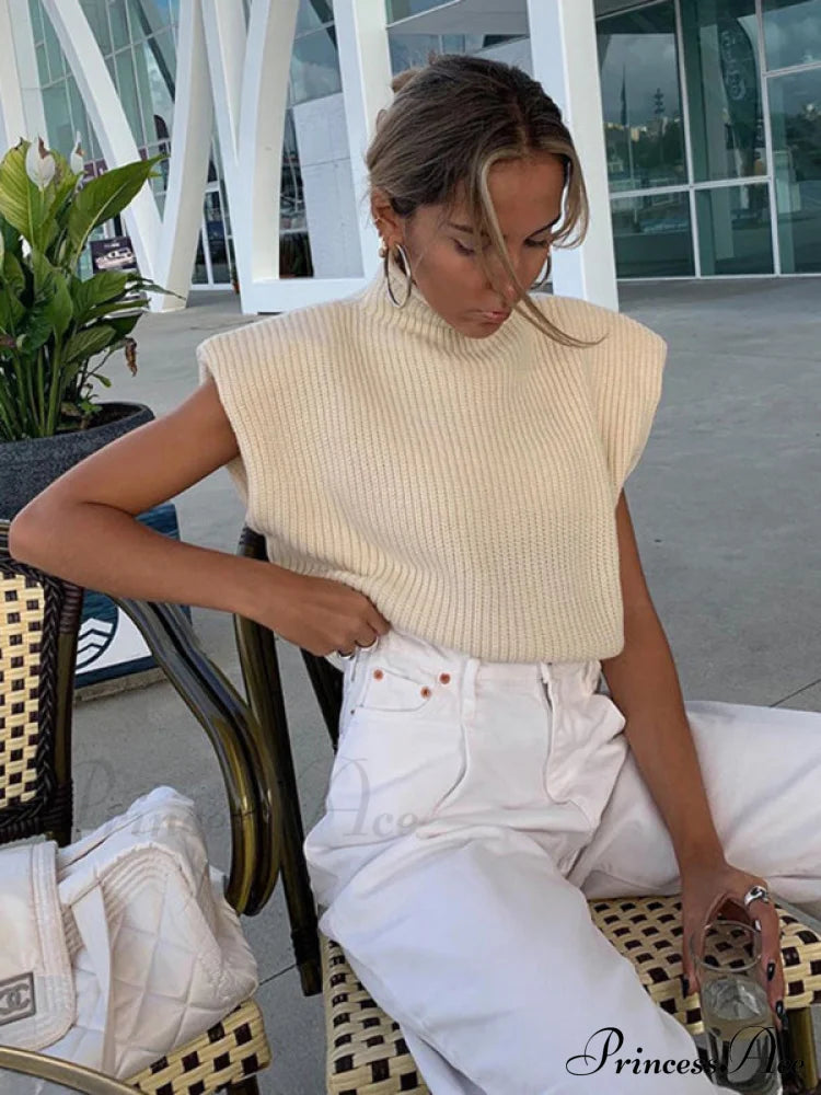 Turtleneck Color Solid Short-Sleeved Sweater Top