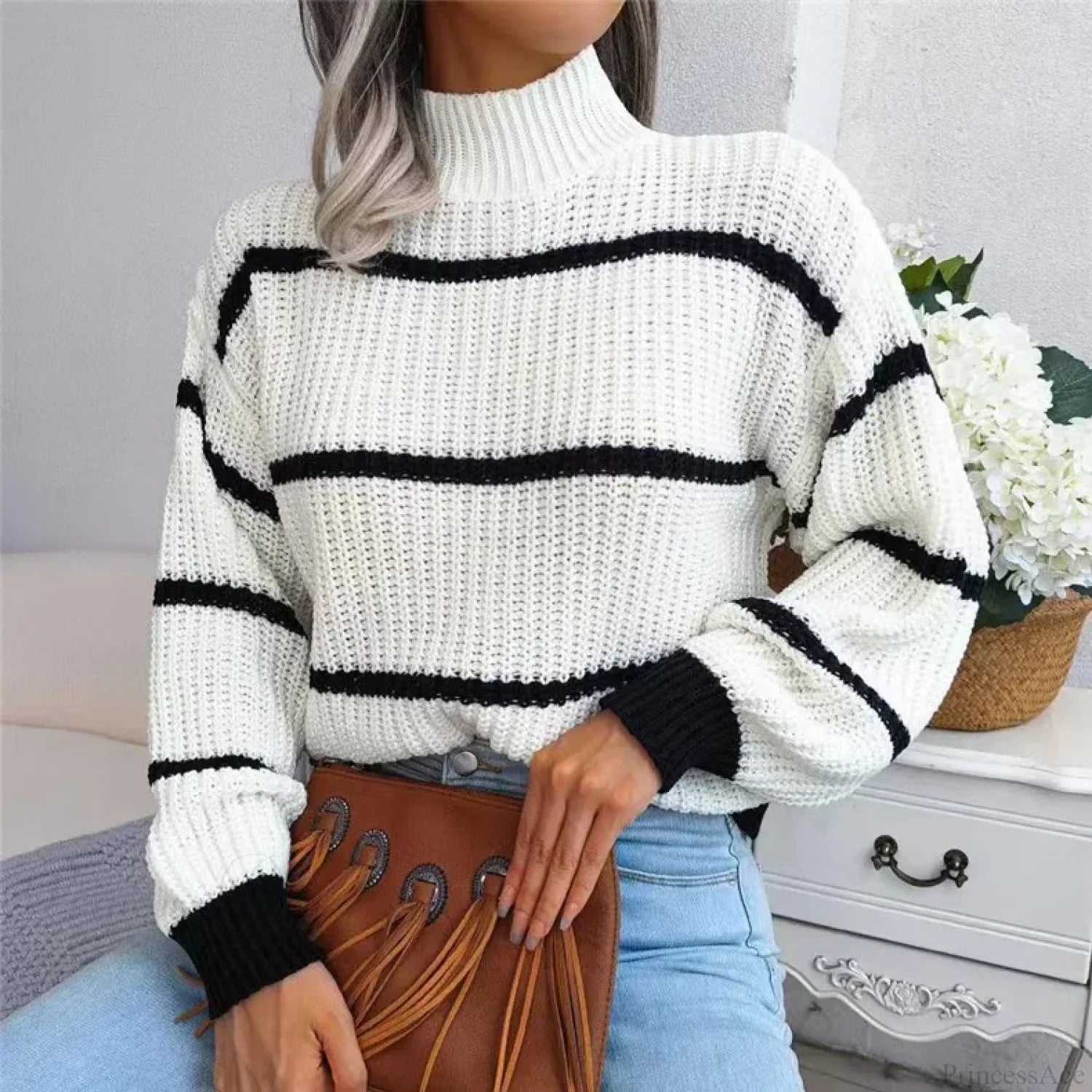 Turtleneck Lantern Sleeve Elegant Sweater