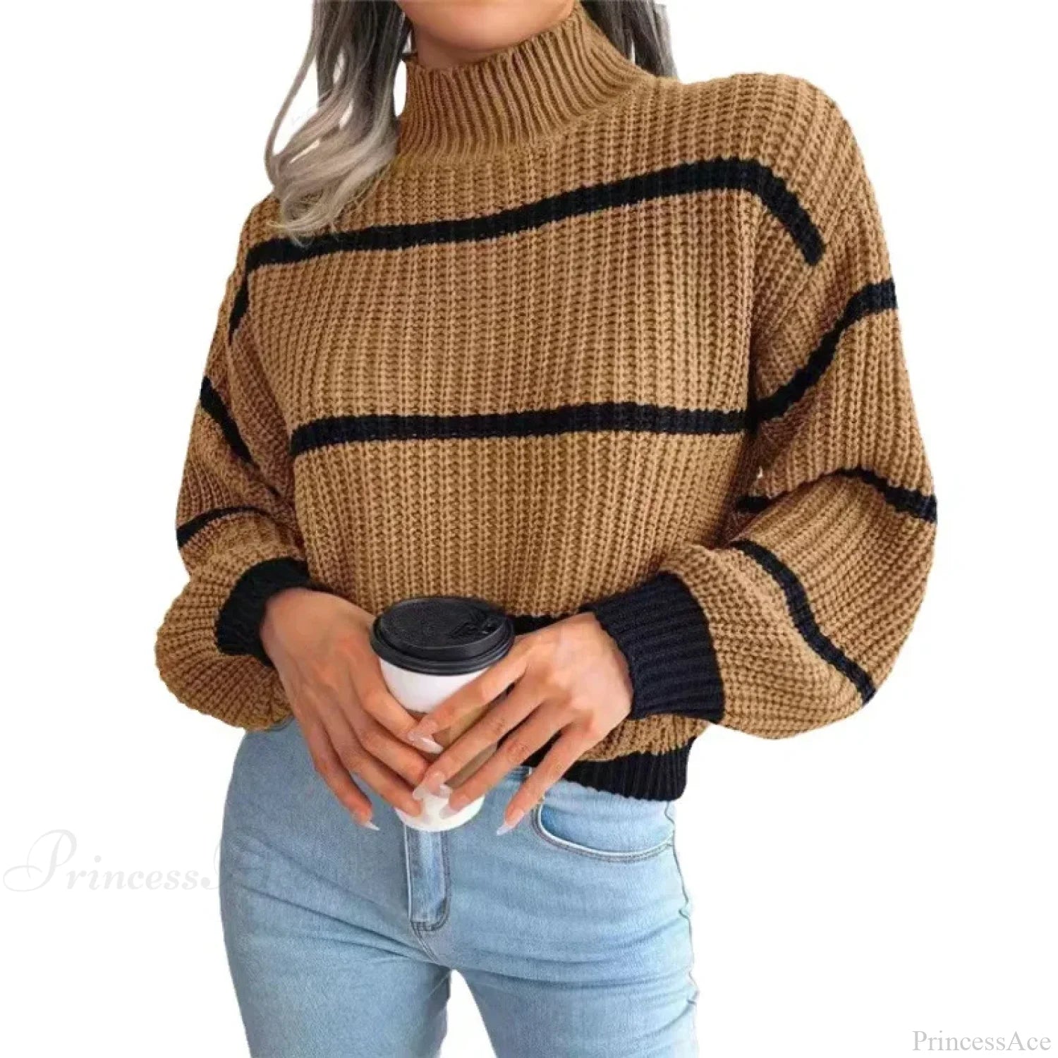 Turtleneck Lantern Sleeve Elegant Sweater