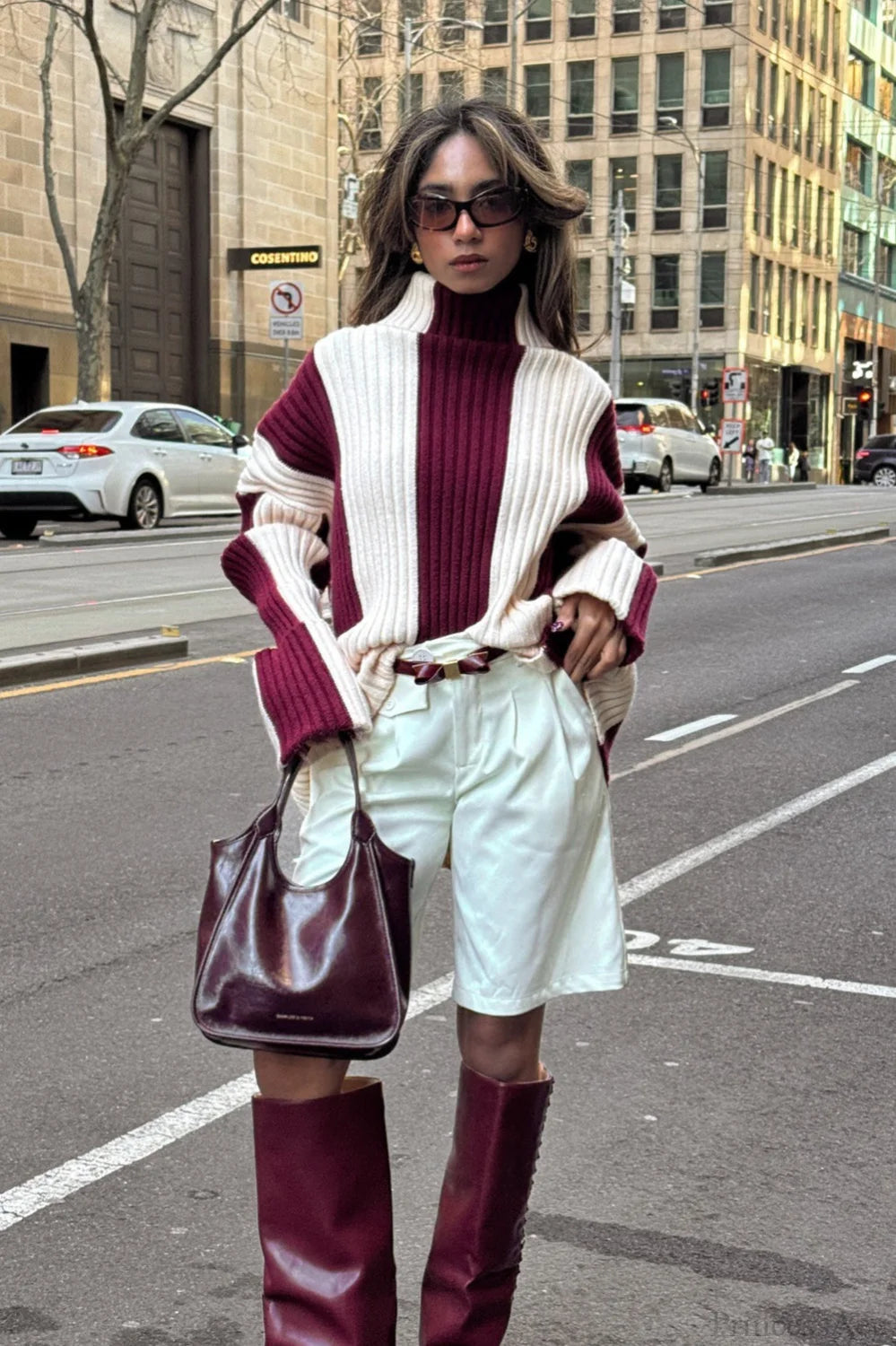 Turtleneck Ribbed Stripe Colorblock Sweater