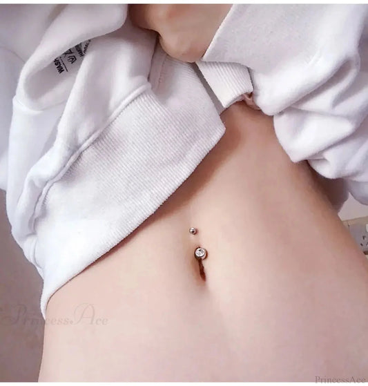 Twofold Jewel Medieval Rhinestone Navel Ring Silver / 1.6x10mm