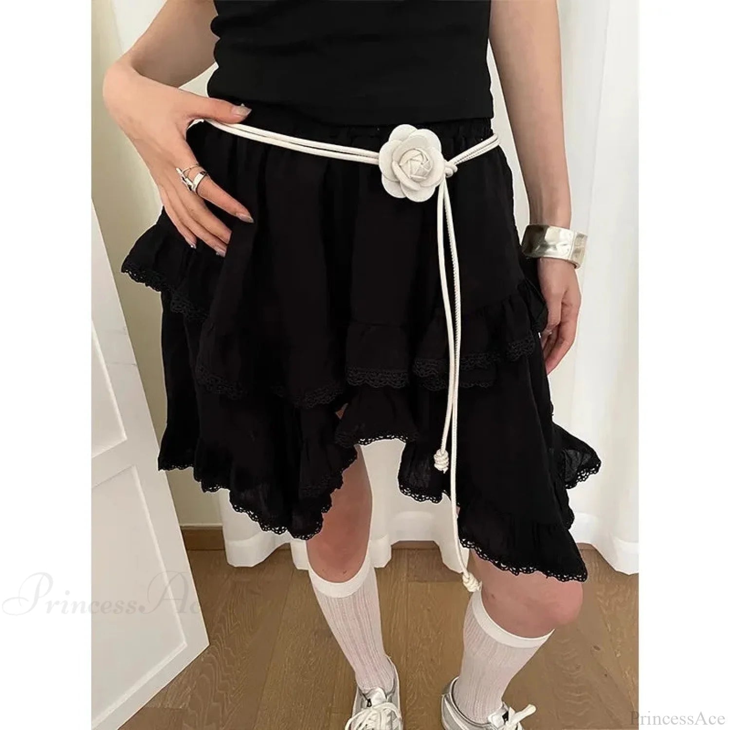 Unconventional Mysterious Flowery Cord Girdle WHITE / 130cm