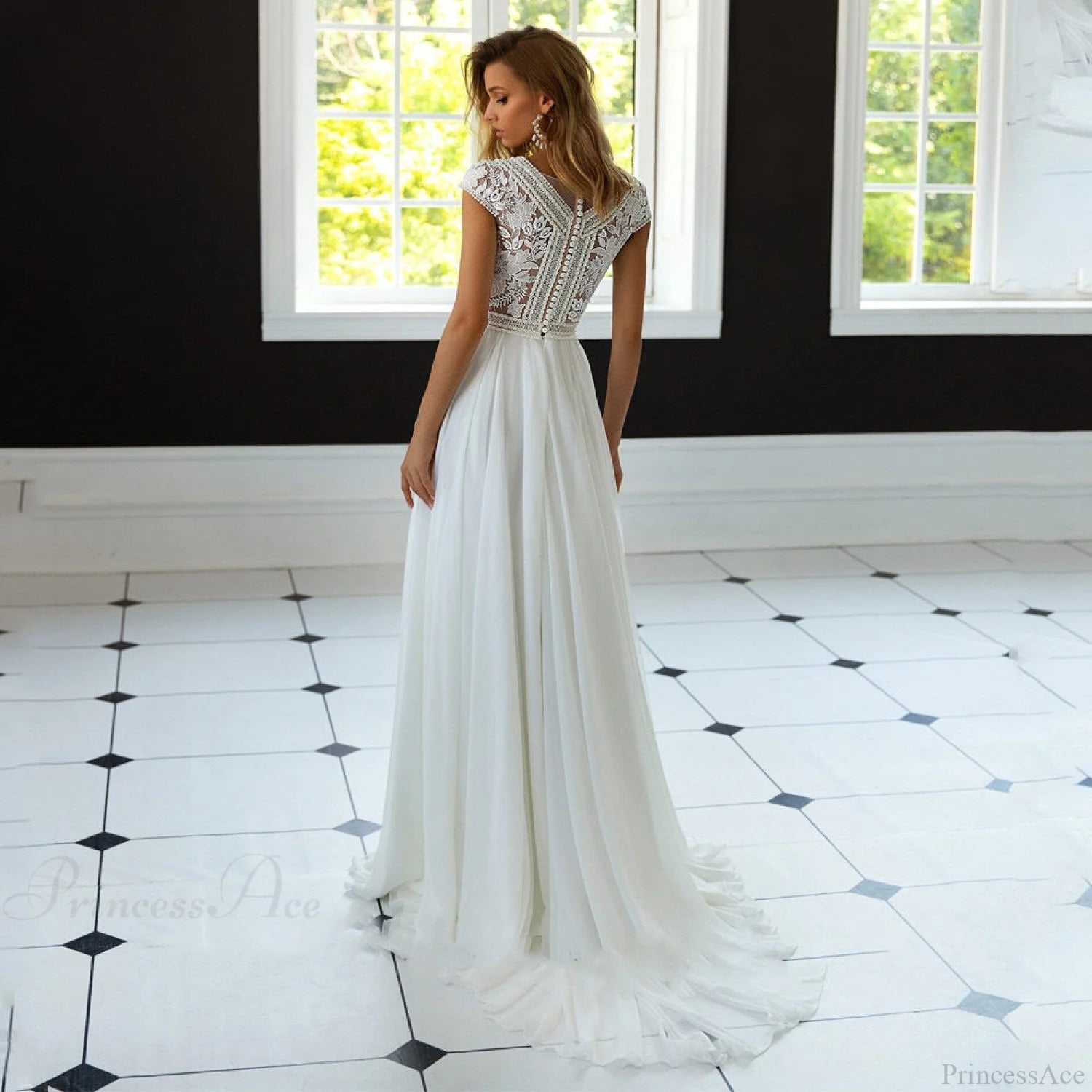 V-Neck A-Line Chiffon Bridal Wedding Dress white / 2 weddingdress-250223
