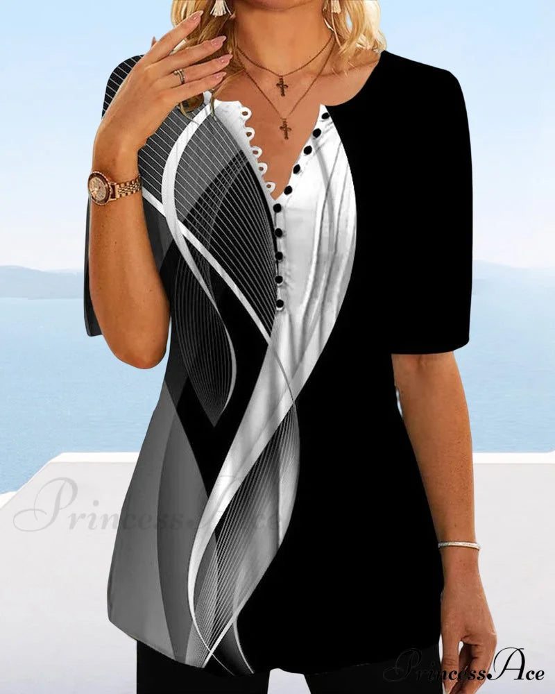 V-Neck Block Color T-Shirt T-Shirts