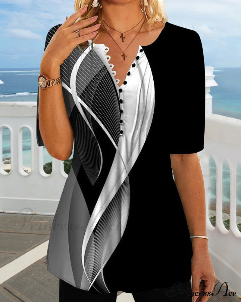 V-Neck Block Color T-Shirt T-Shirts