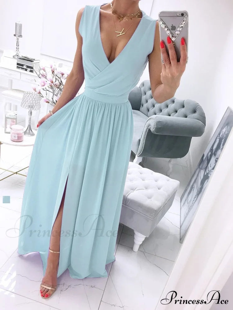V-Neck Evening Fashion Party For Elegant - Split Gown Warm-Season With Women’s Side Clubwear