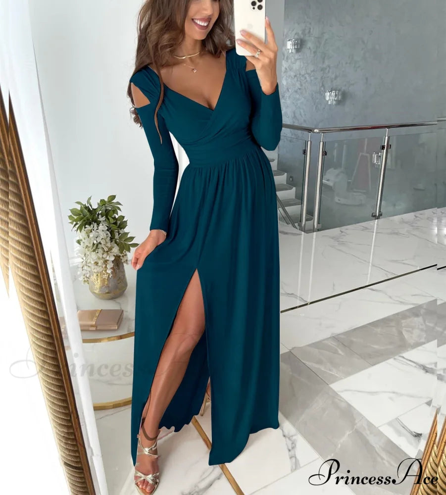 V-Neck Evening Fashion Party For Elegant - Split Gown Warm-Season With Women’s Side Clubwear