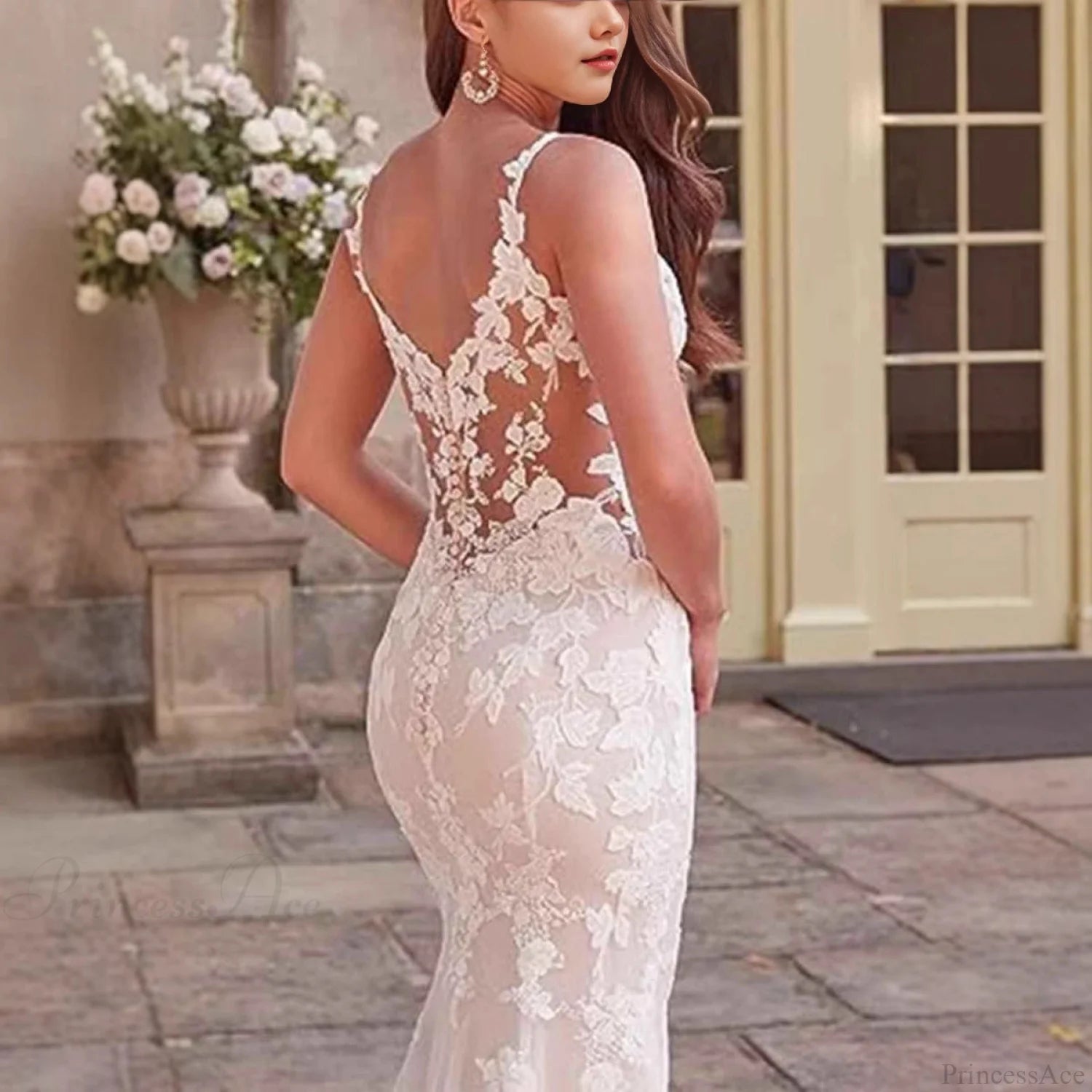 V-Neck Lace Mermaid Bridal Wedding Dress weddingdress-250223