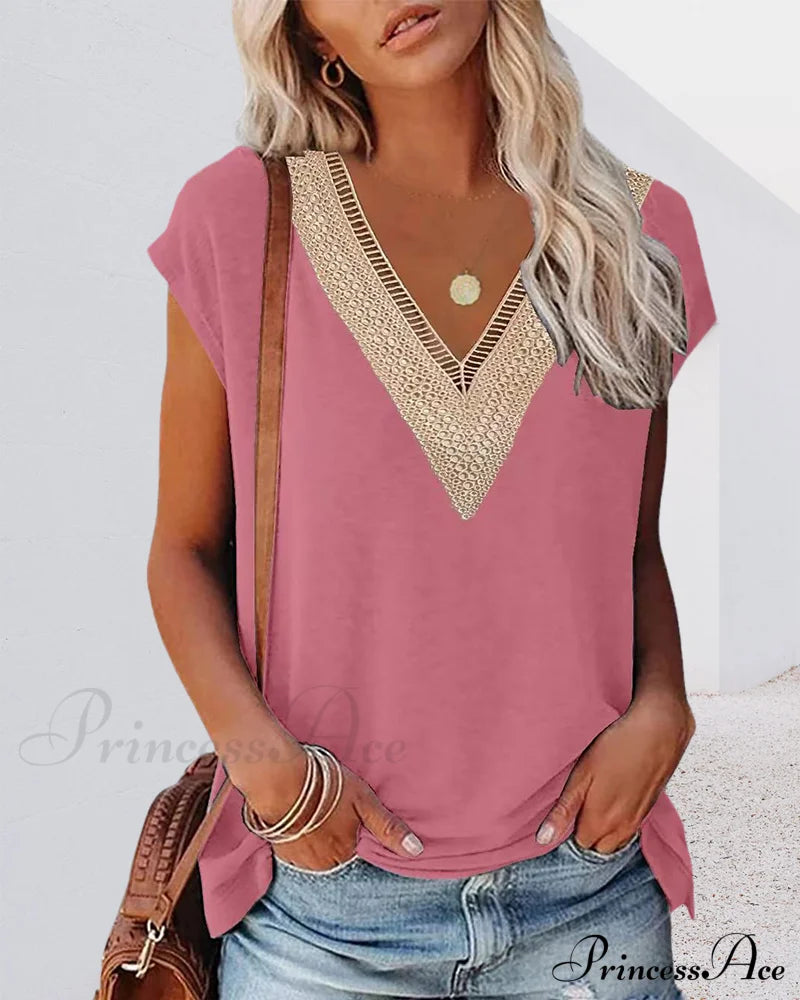 V-Neck Lace Tee T-Shirts