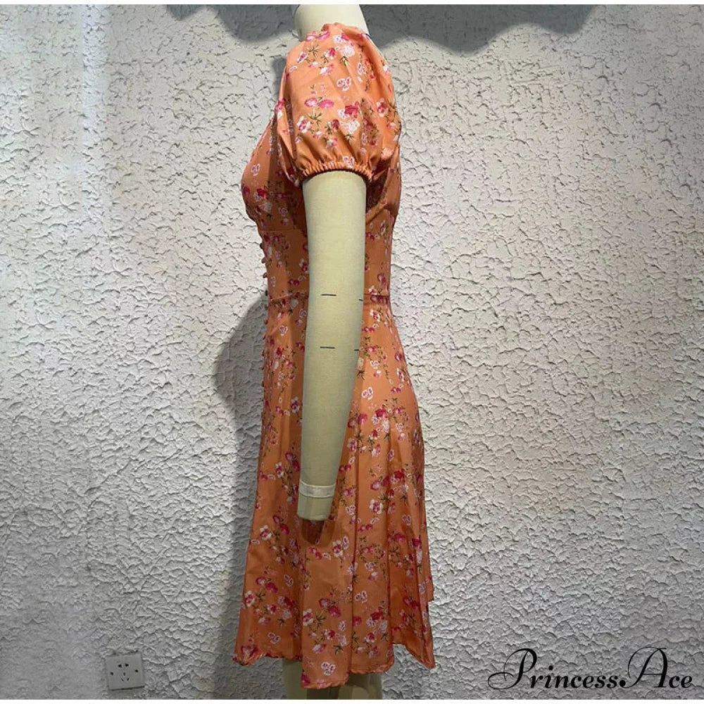 V-Neck Lace Up Lantern Sleeve Ruffles Dress L / Blue Dresses