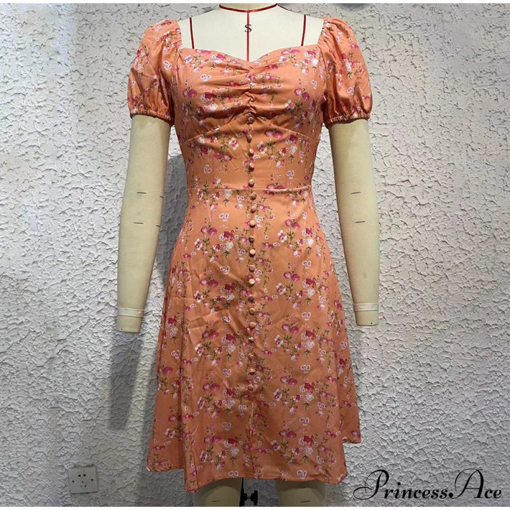 V-Neck Lace Up Lantern Sleeve Ruffles Dress L / Pink Dresses