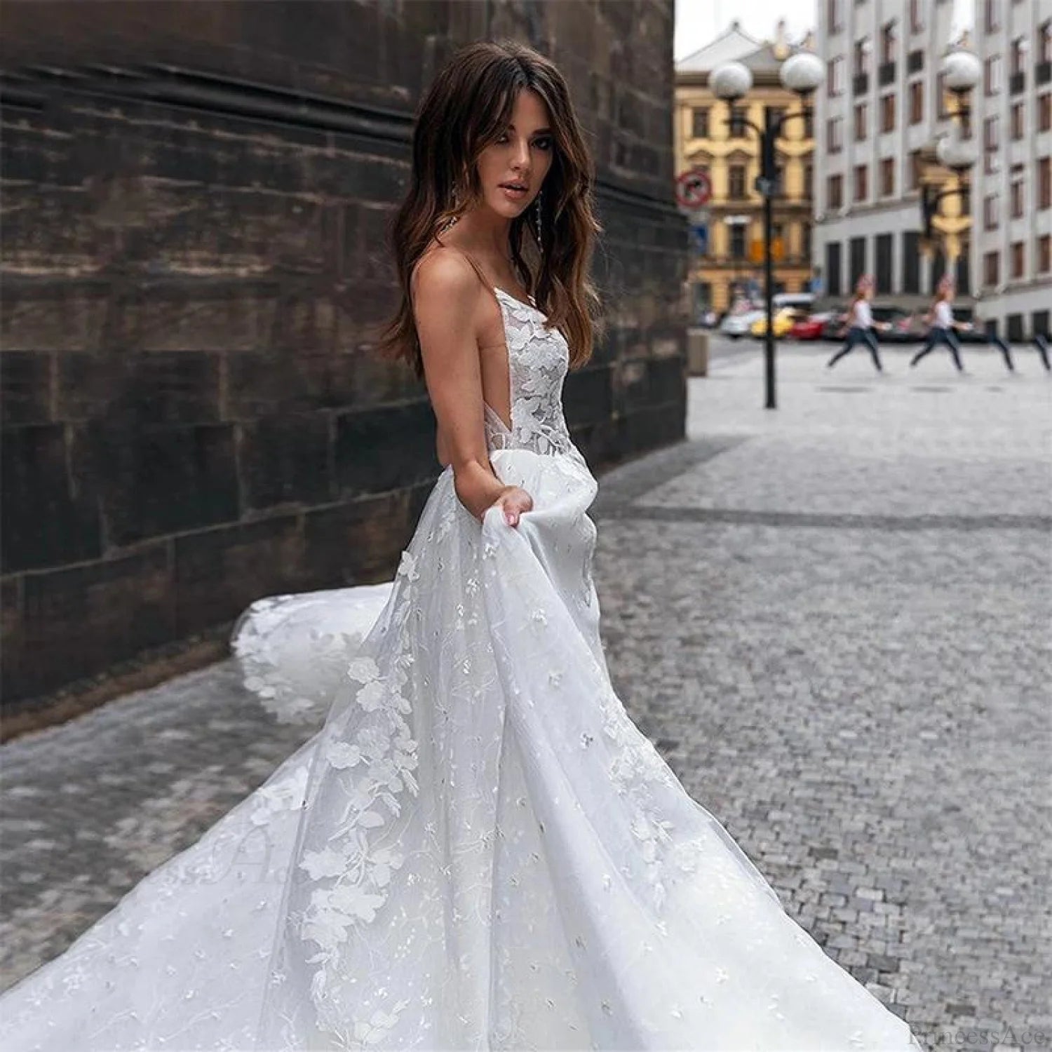 V-Neck Mermaid Sheer Tulle Wedding Dress weddingdress-250223