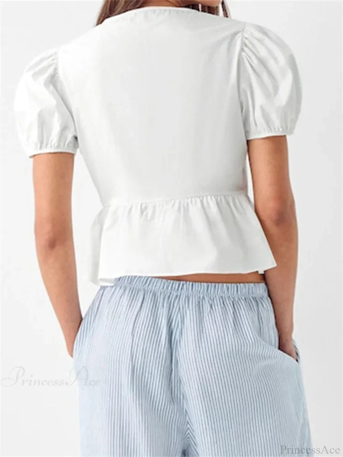 V-neck Open Front Tie-up Short Sleeve Blouse blouse-250126