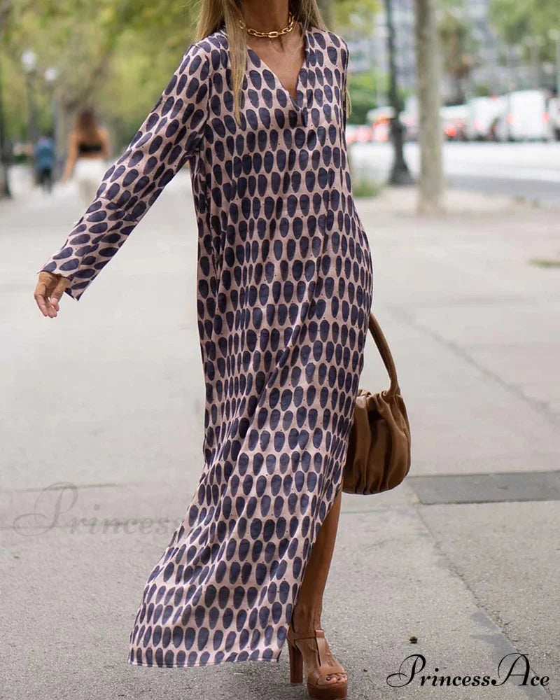 Fashion v-neck polka dot print dress Purple 23BF Casual Dresses Clothes Dresses Spring