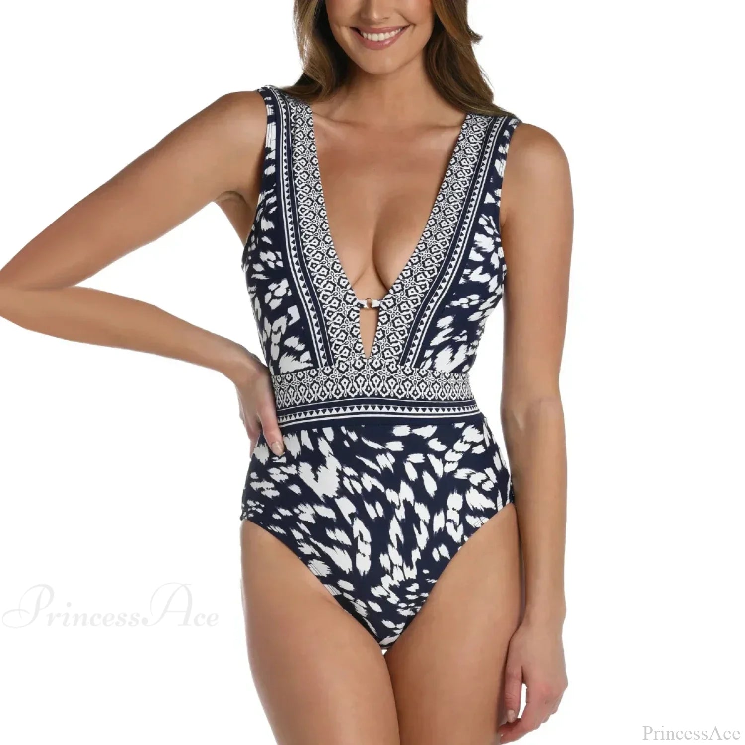 V-Neck Push Up Cross One Piece Swimsuit black1 / S onepiece-250223