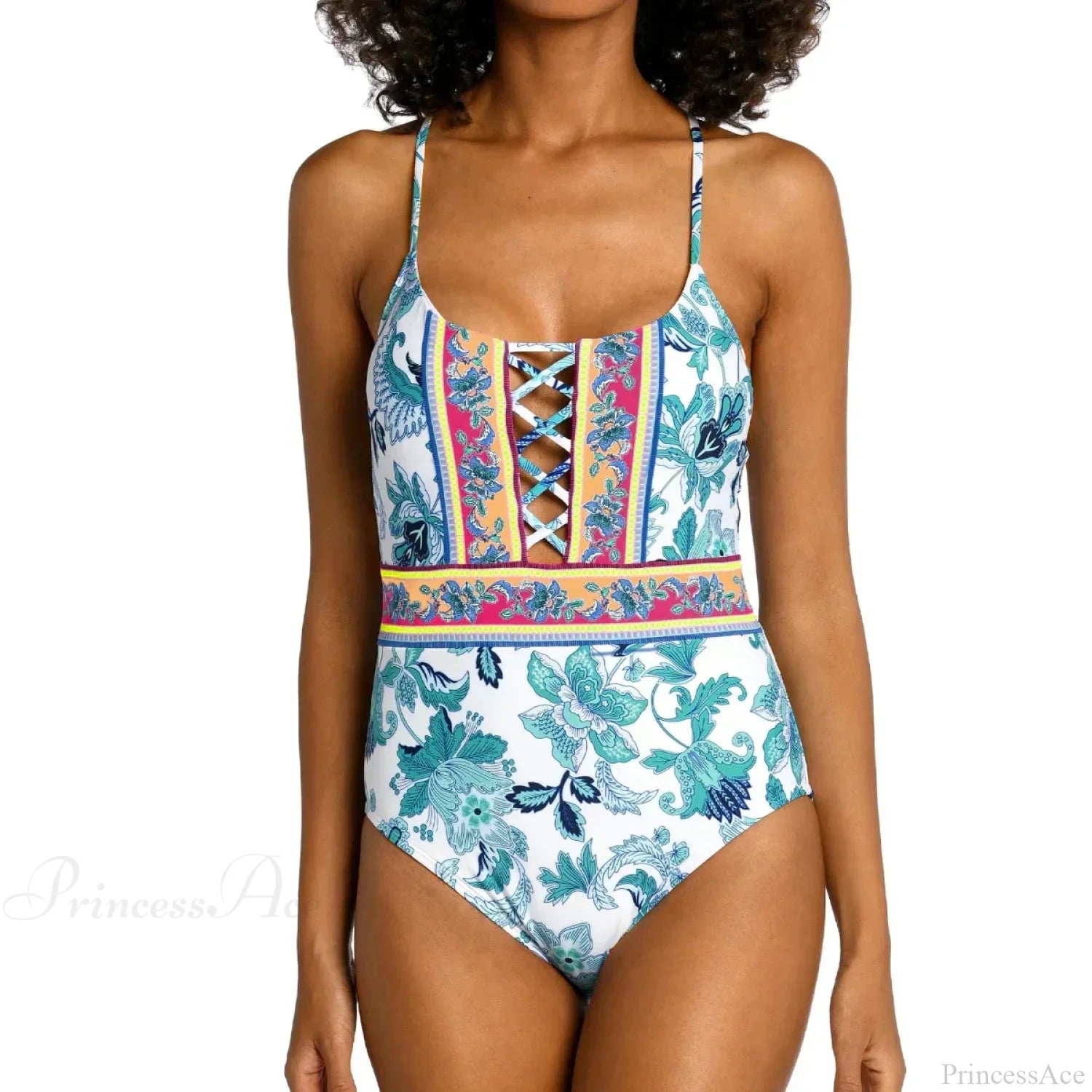 V-Neck Push Up Cross One Piece Swimsuit Green / S onepiece-250223