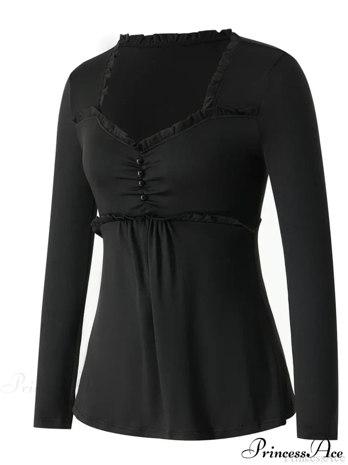 V-Neck Ruched Solid Color Vintage Buttons T-Shirts