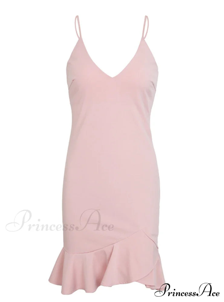 V Neck Ruffle Strap Mini Dress For Women S / Red Dresses