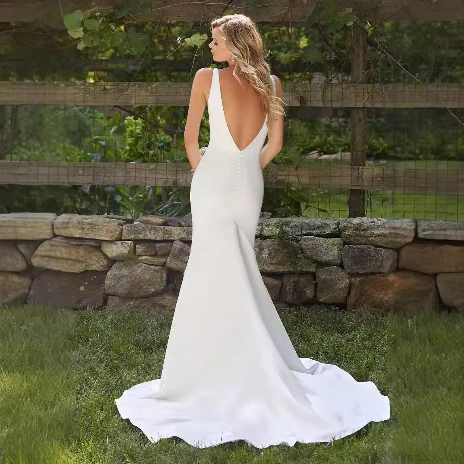 V-Neck Satin Mermaid Bridal Wedding Dress weddingdress-250223