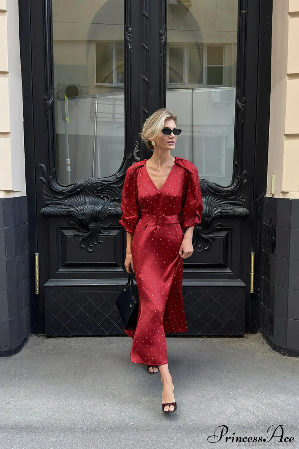 V Neck Satin Ruched Mermaid Maxi Dress