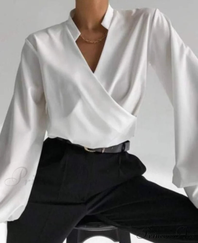 V-Neck Shirt - Tiara White / S Tops & Blouses