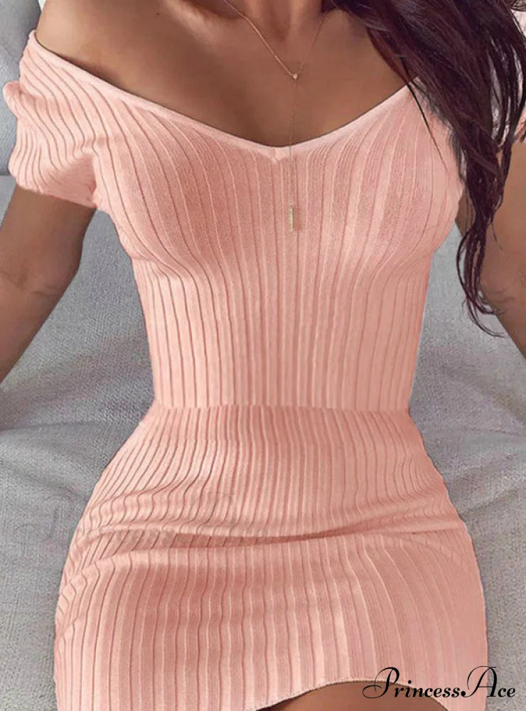 V Neck Short Sleeve Casual Slim Mini Dress S / Gray Dresses