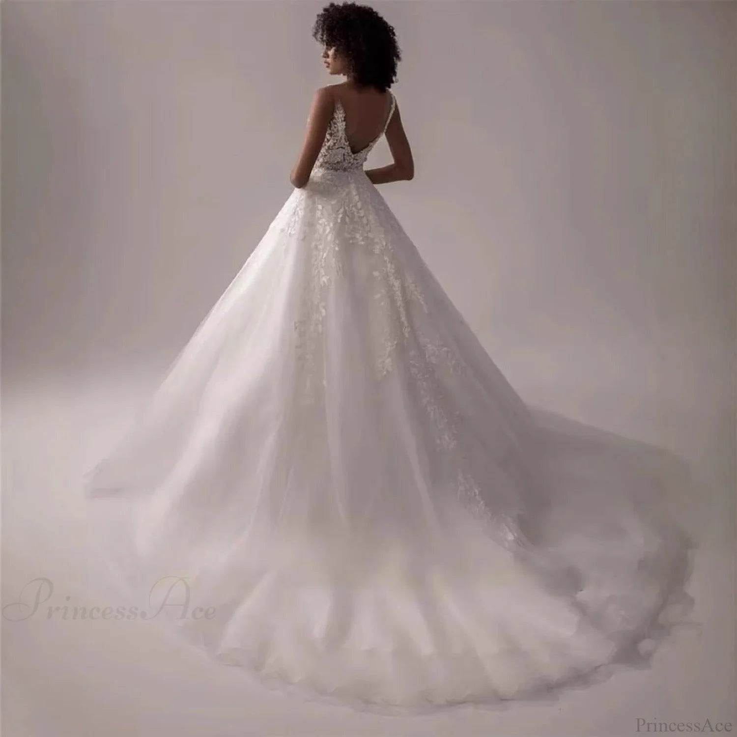 V-Neck Sleeveless Lace Wedding Dress weddingdress-250223