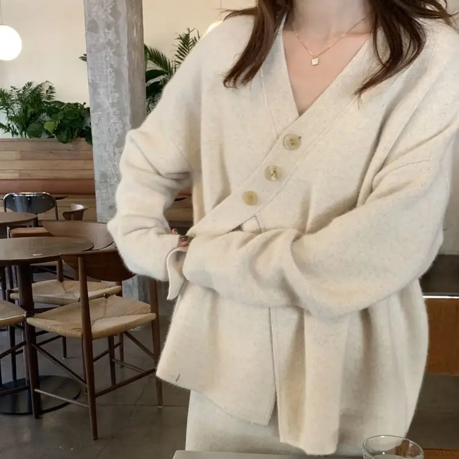 V-Neck Solid Simplicity Office Lady Autumn Knit Cardigan WHITE / S cardiagn-250126