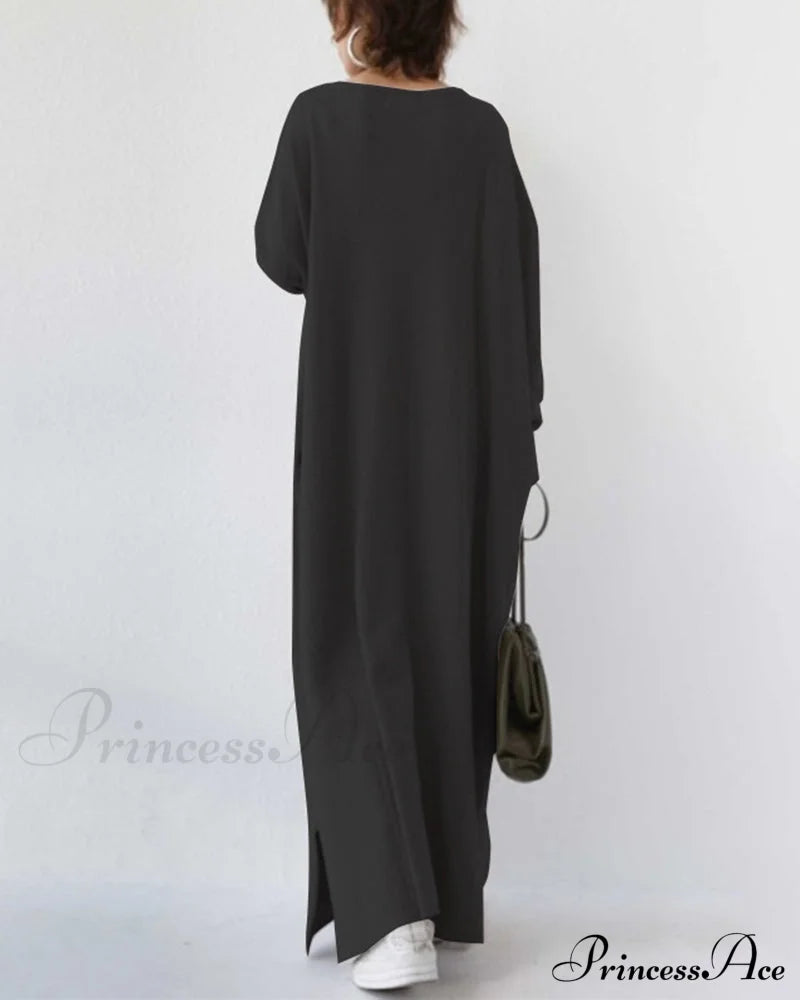 V Neck Swing Dress - Long Sleeve Dresses