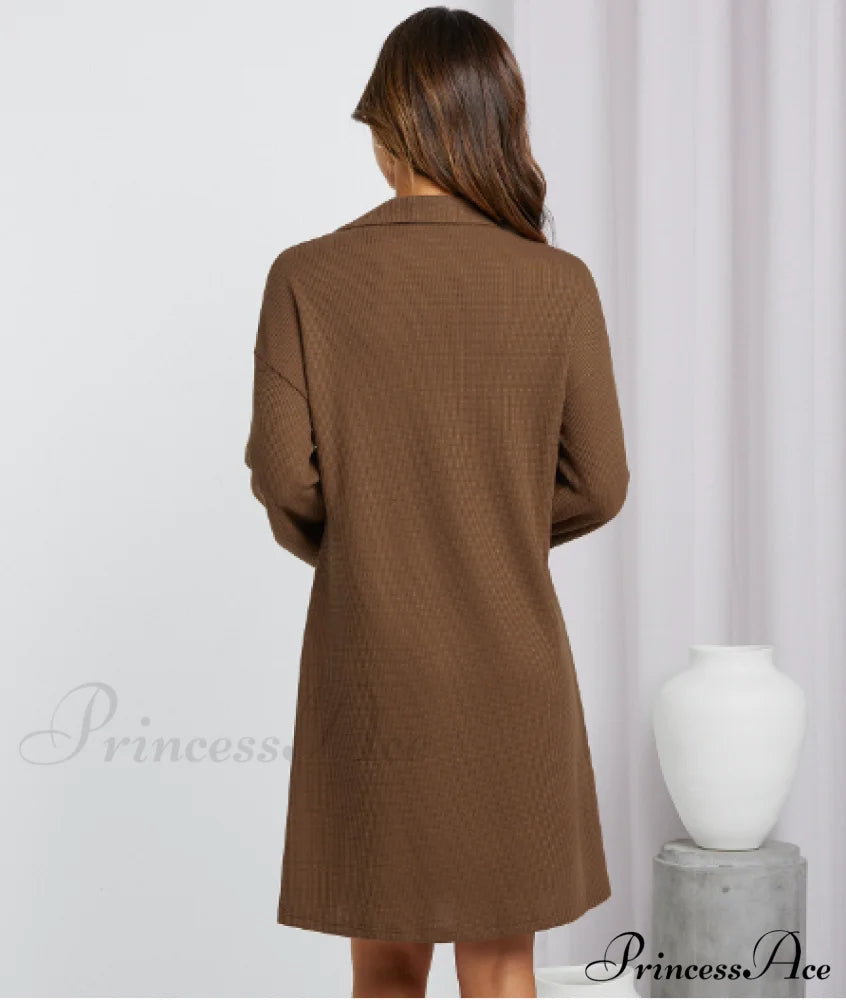 V-Neck Waffle Shirt Skirt Loose Dress Xl / Black