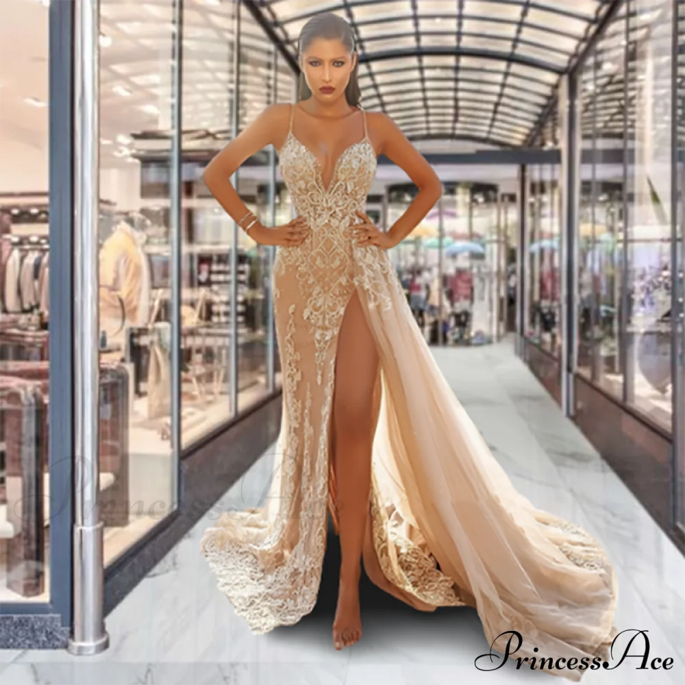V - Party For Sequined Evening Elegant Wedding Gown Neck Women Deep Full-Length Wear