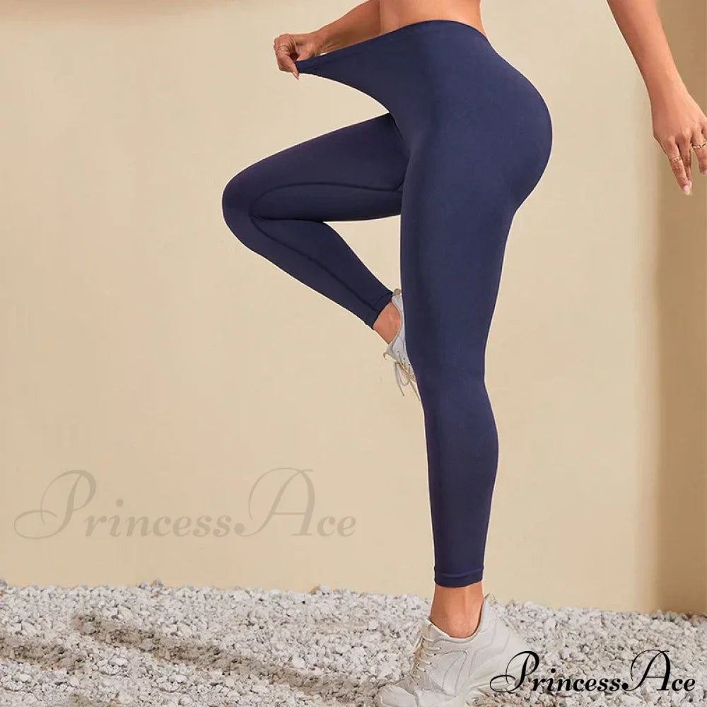 V-Waist High-Elastic Knitting Yoga Sport Legging Blue / S