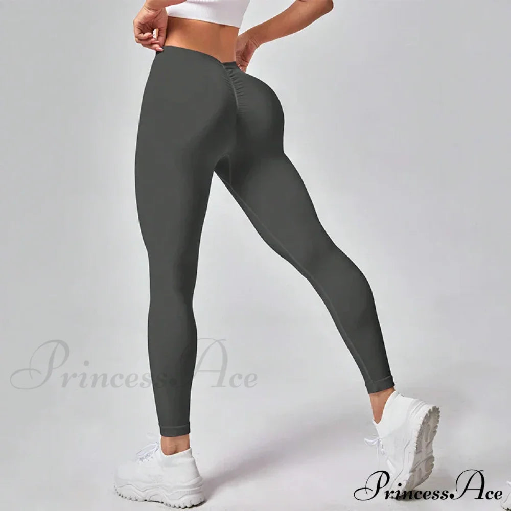 V-Waist High-Elastic Knitting Yoga Sport Legging Gray / S