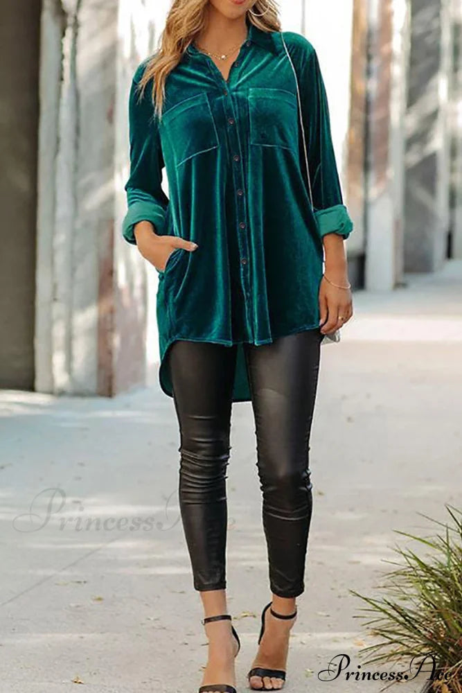 Velvet Blouse With Pockets Peacock Blue / Xl Blouses