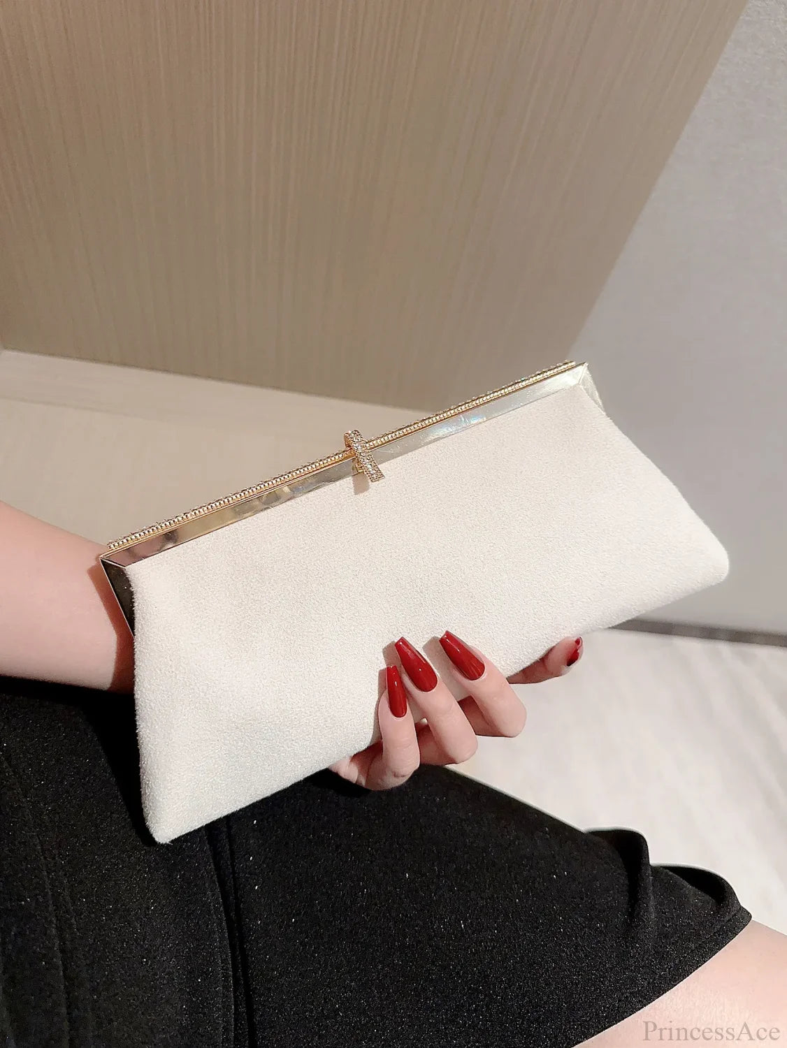 Velvet Fish Hook Rhinestone Decorated Evening Clutch Party Wedding Bag clutchbag-250126