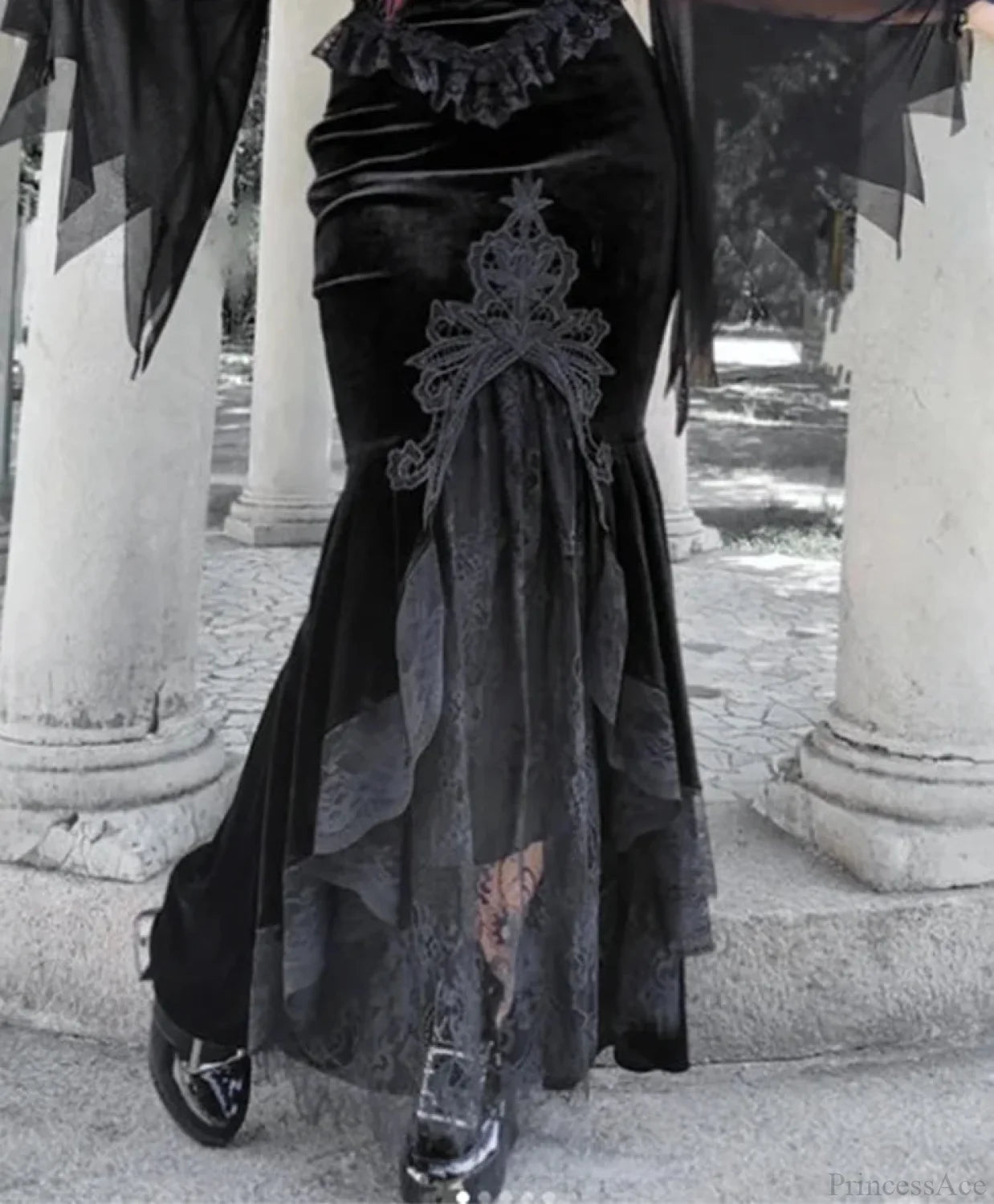 Velvet Lace Patchwork Trumpet Skirt