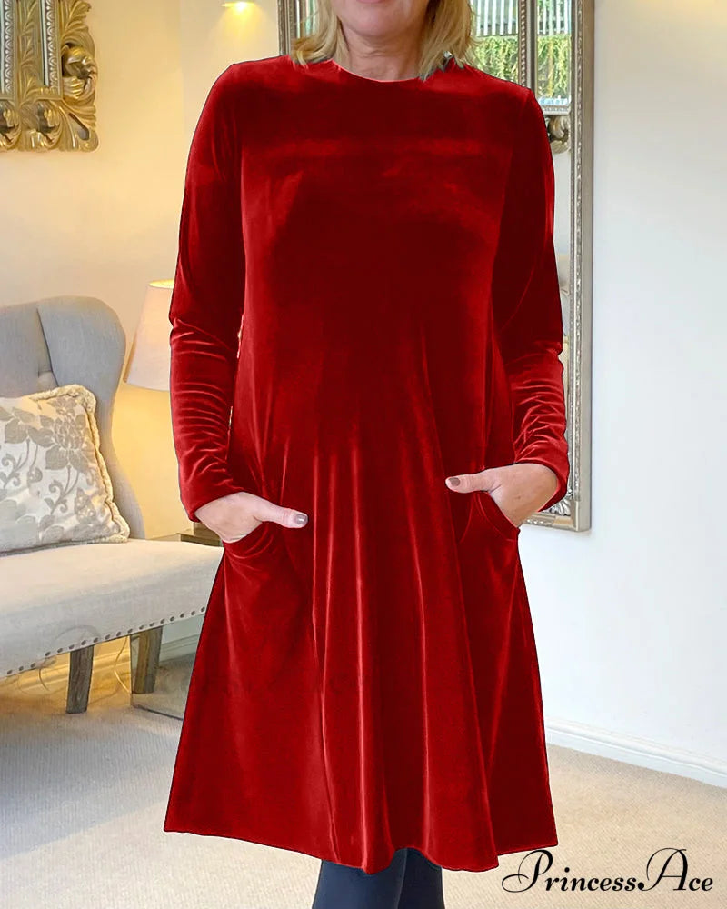 Velvet Round Neck Dress Dresses