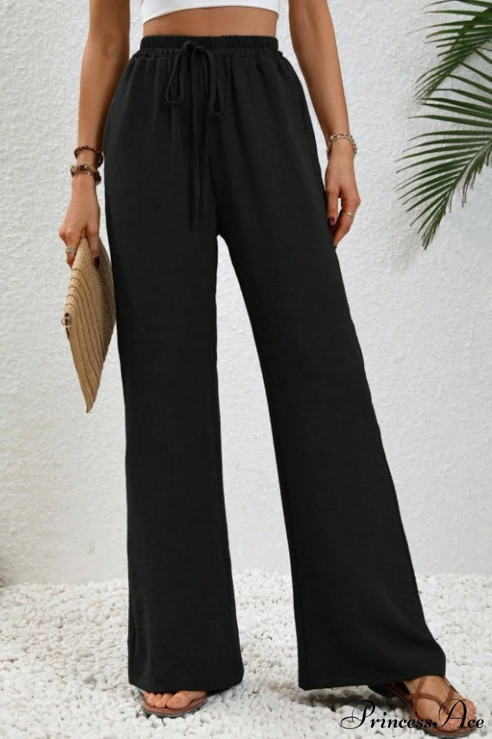 Versatile Solid Maxi Wide Leg Pants Black / S