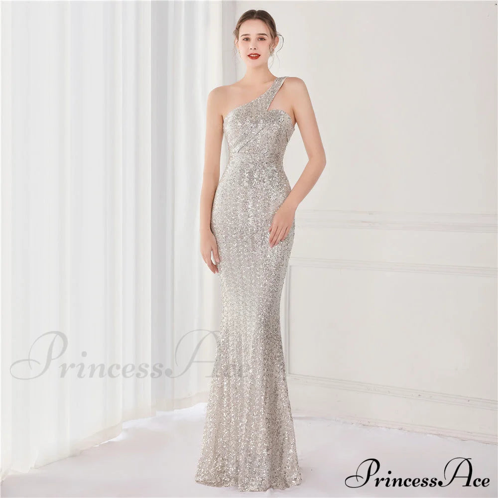 Victoria Formal One-Shoulder Sequined Fishtail Dress - Lady Occasions