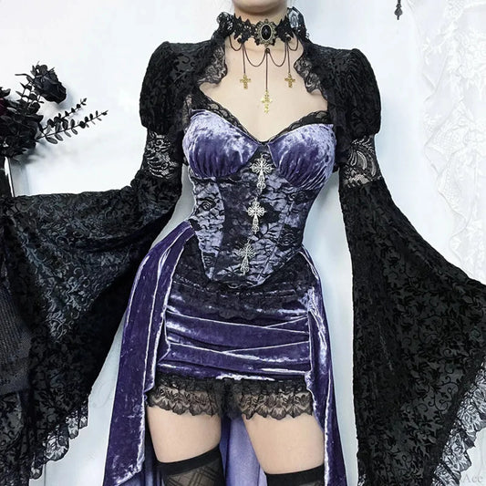 Victoria Velvet A-line Lace Midi Dress Purple / S