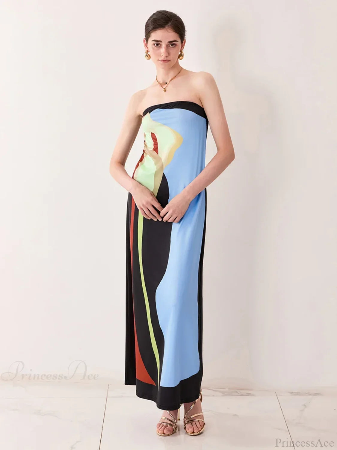 Vintage Abstract Floral Strapless Backless Loose Tube Top Floral Dress BLUE / S floraldress-250126