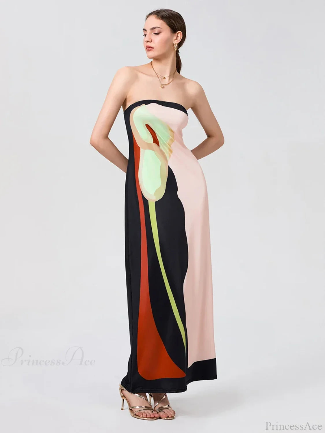 Vintage Abstract Floral Strapless Backless Loose Tube Top Floral Dress PINK1 / S floraldress-250126